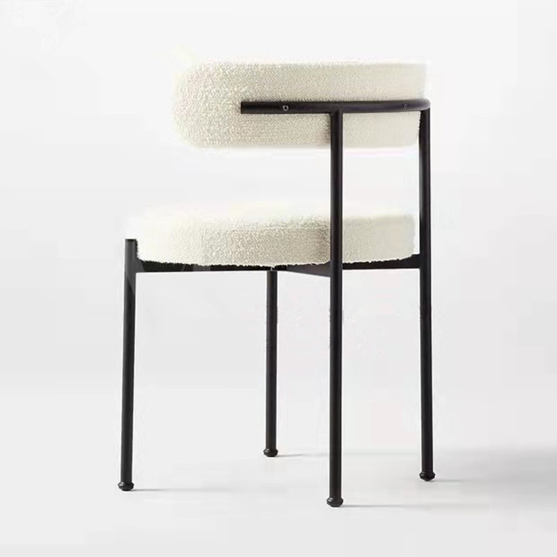 Modern  Contemporary Boucle Fabric Upholstered Dining Chair with Matte Black Metal Frame