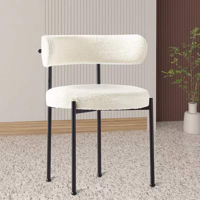 Modern  Contemporary Boucle Fabric Upholstered Dining Chair with Matte Black Metal Frame