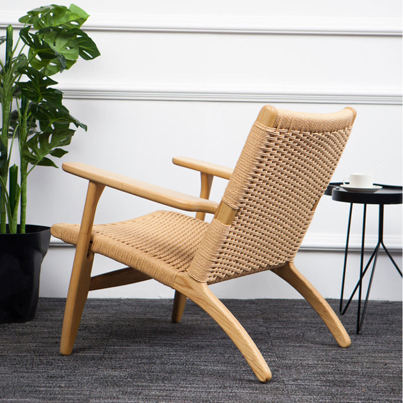 Solid wood modern rope woven lounge chair sillas for living room leisure chair