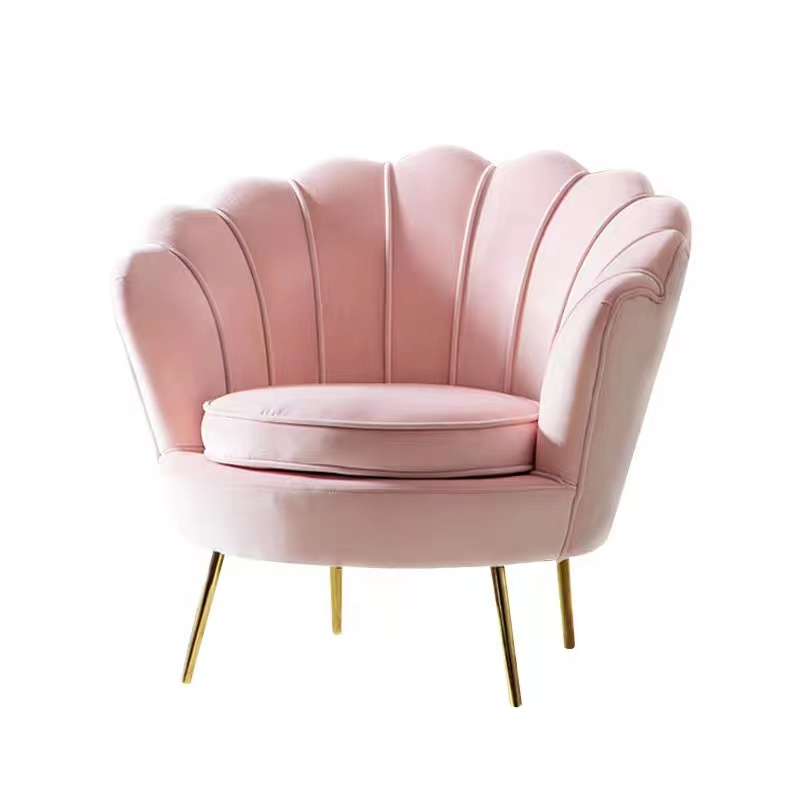 Factory Directly Sale Pink Velvet Lounge Chair Leisure Chair Gold Legs Sofa