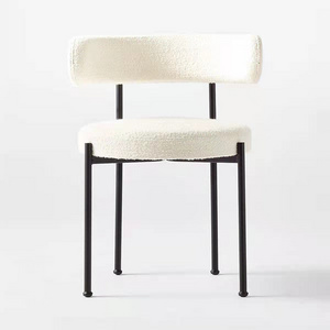 Modern  Contemporary Boucle Fabric Upholstered Dining Chair with Matte Black Metal Frame