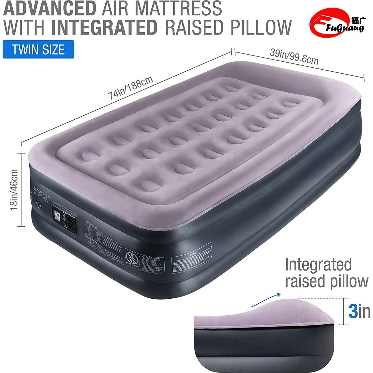 Custom comfortable portable double height inflatable double bed air mattress double pump and pillow suitable for camping trips