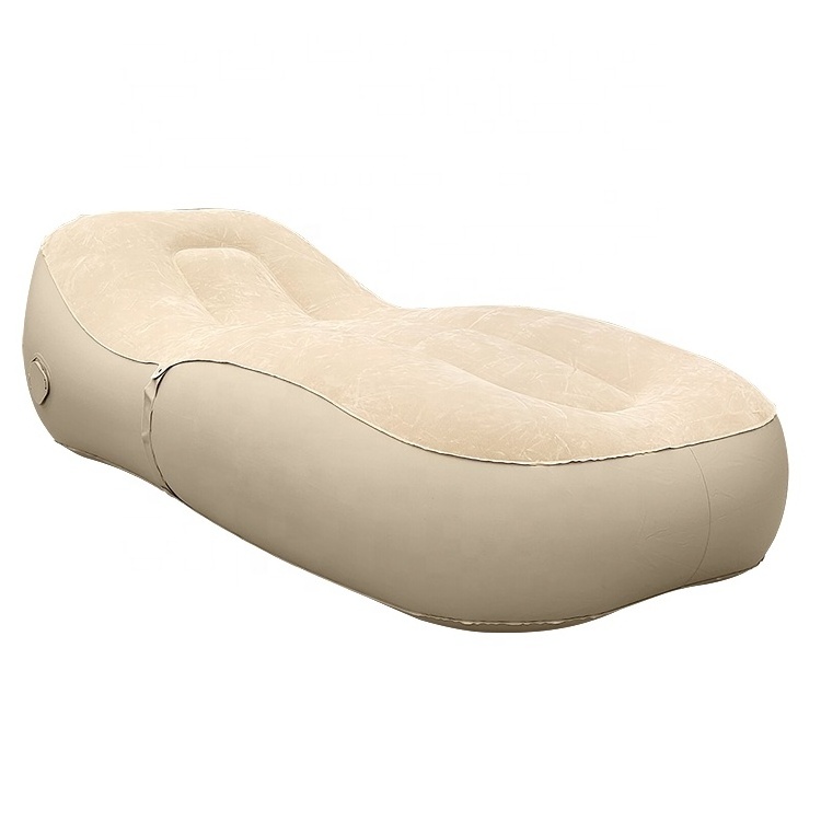 One click inflatable and deflated PVC flocked lazy sofa chair with built-in pump suitable for indoor outdoor beaches and camping