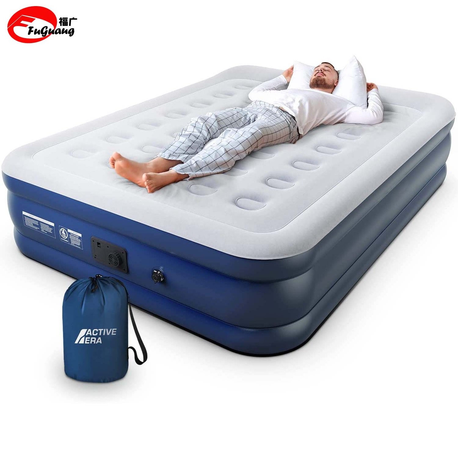 Air mattress with built-in pump elevated  Double air mattress with waterproof flocking top suitable for camping trips outdoors