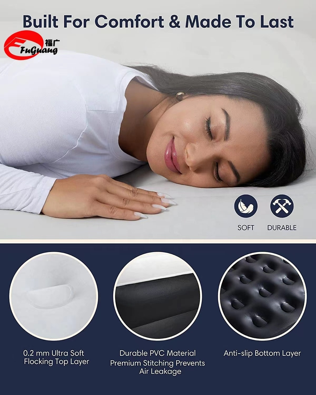 Airbed automatically inflates and deflates comfortable airbed with built-in pump suitable for bedroom office building outdoor