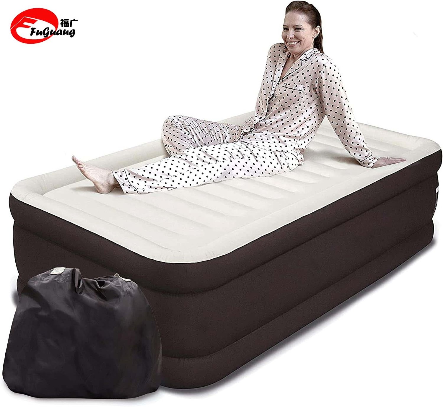 Outdoor single Airbed with flocking surface PVC built-in pump Quickly inflate and defla high airbed suitable for bedroom camping