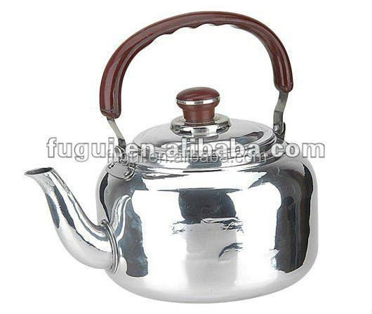 Silver polished aluminum tea kettle