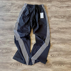 YSJY customized graphic striped tape side wide leg sporty pants men y2k streetwear nylon track pants straight leg sweatpants