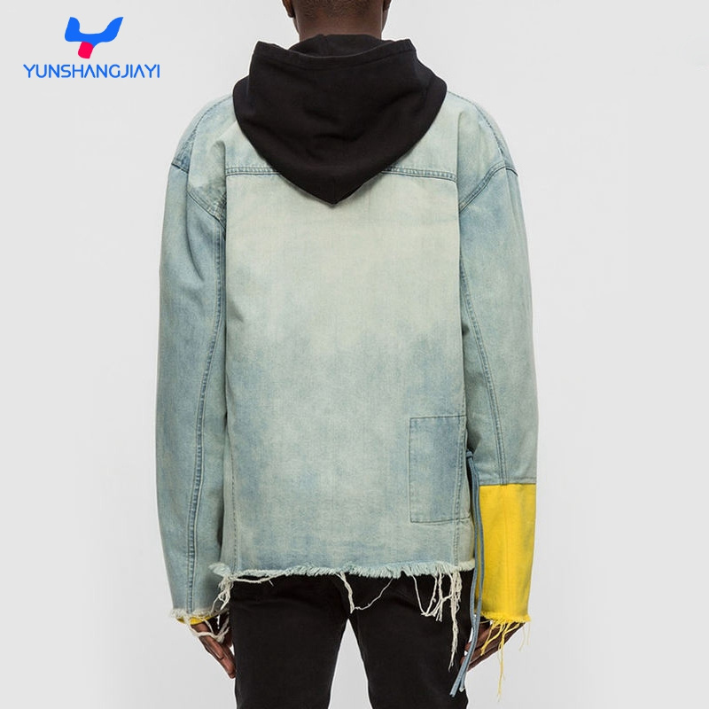 YSJY Custom Men Vintage Yellow Sleeve Slight Distressed Denim Jacket Men