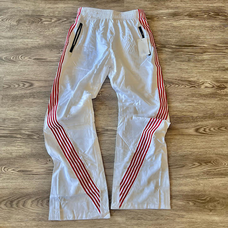 YSJY customized graphic striped tape side wide leg sporty pants men y2k streetwear nylon track pants straight leg sweatpants