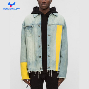 YSJY Custom Men Vintage Yellow Sleeve Slight Distressed Denim Jacket Men