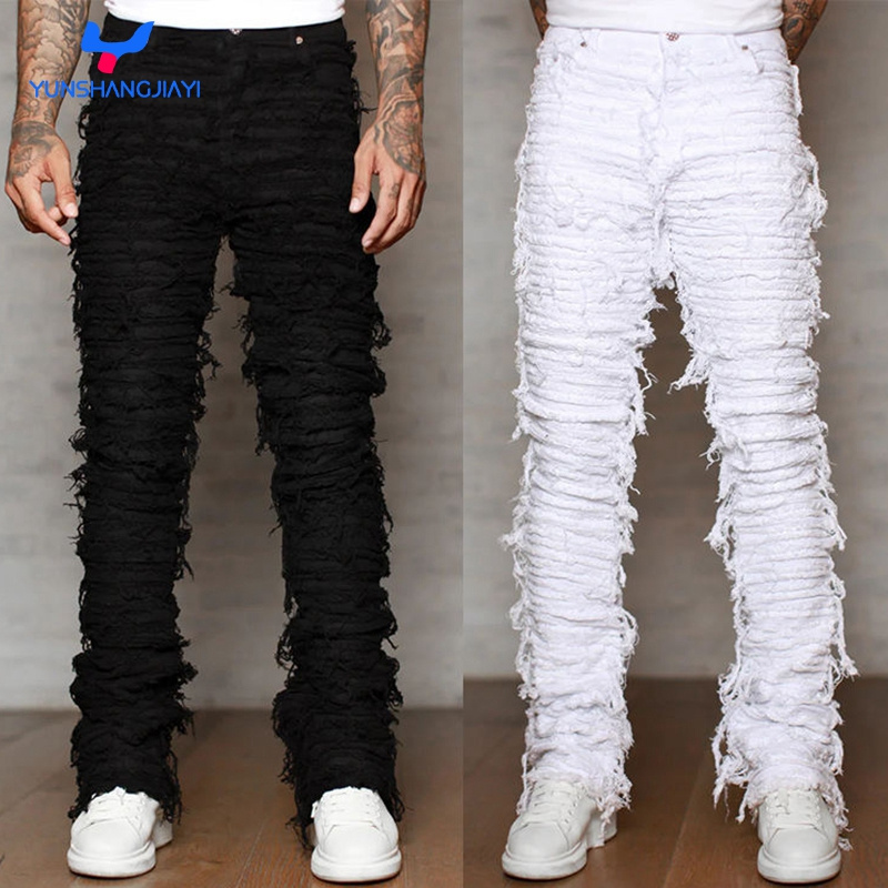 YSJY Clothing manufacturers custom flare jeans mens street style skinny denim pants stacked jeans