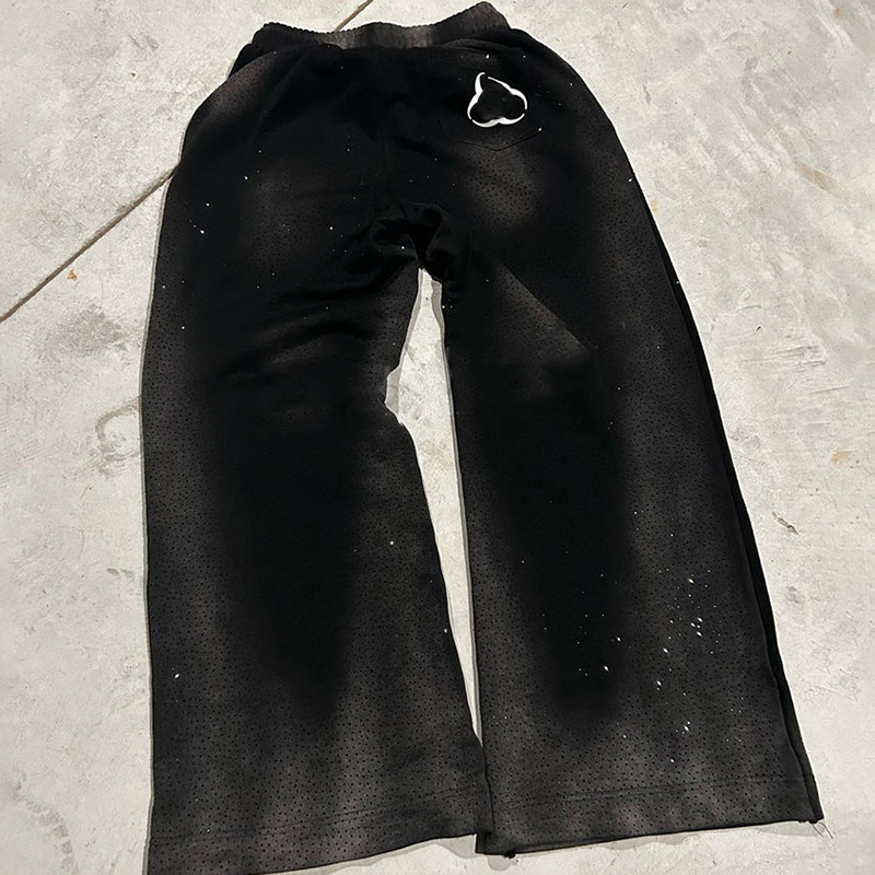 YSJY Manufacturer Oversized Acid Washed Sweatpants Rhinestone Pants Jogger Cut And Sew Flared Sweat Pants Men