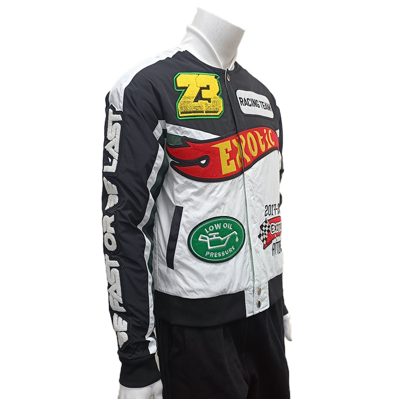 OEM custom logo embroidered print windbreaker bomber jacket motorcycle racing retro varsities jacket for men