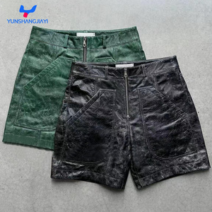 YSJY Custom Design Metallic Pu Cargo Zipper Shorts Streetwear Black Blank Faux Leather Shorts For Men