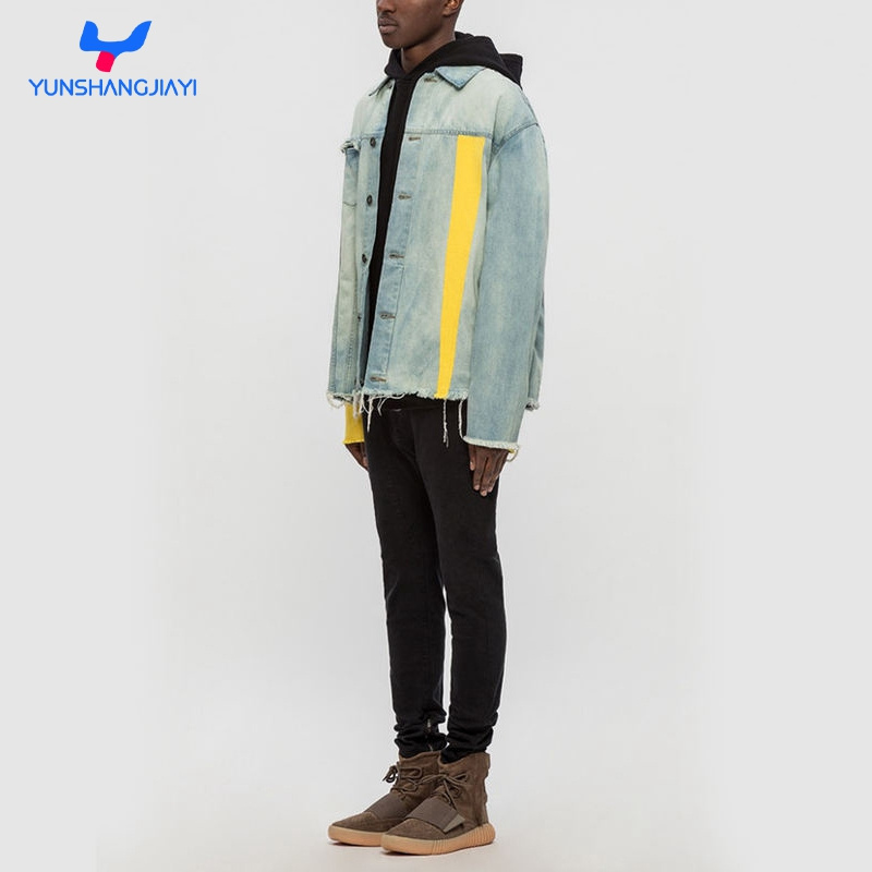 YSJY Custom Men Vintage Yellow Sleeve Slight Distressed Denim Jacket Men