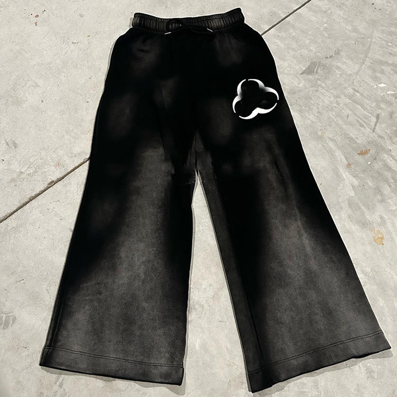 YSJY Manufacturer Oversized Acid Washed Sweatpants Rhinestone Pants Jogger Cut And Sew Flared Sweat Pants Men