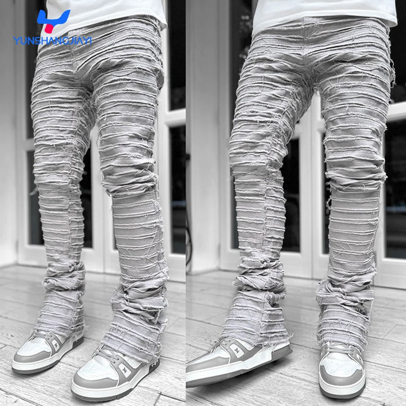 YSJY Clothing manufacturers custom flare jeans mens street style skinny denim pants stacked jeans