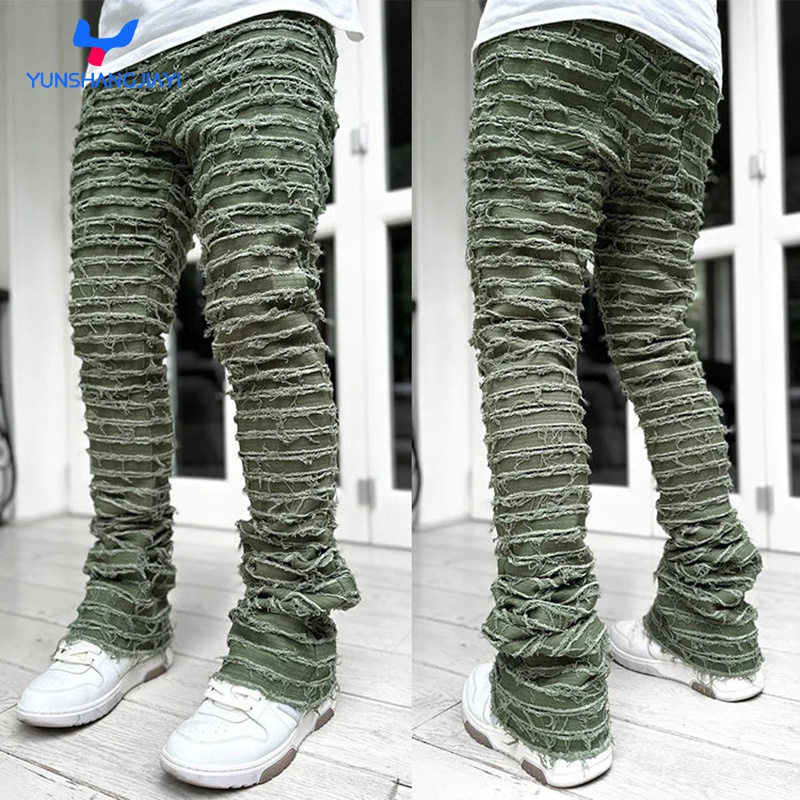 YSJY Clothing manufacturers custom flare jeans mens street style skinny denim pants stacked jeans