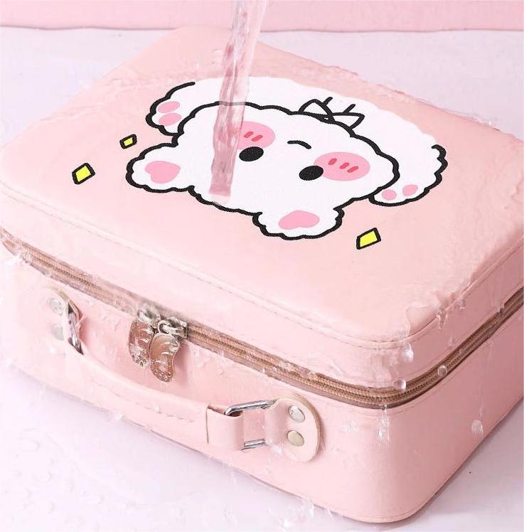 Cute PU Leather Portable Travel Cosmetic Bag Large Capacity Cosmetic Case With Mirror For Women Makeup Organizer