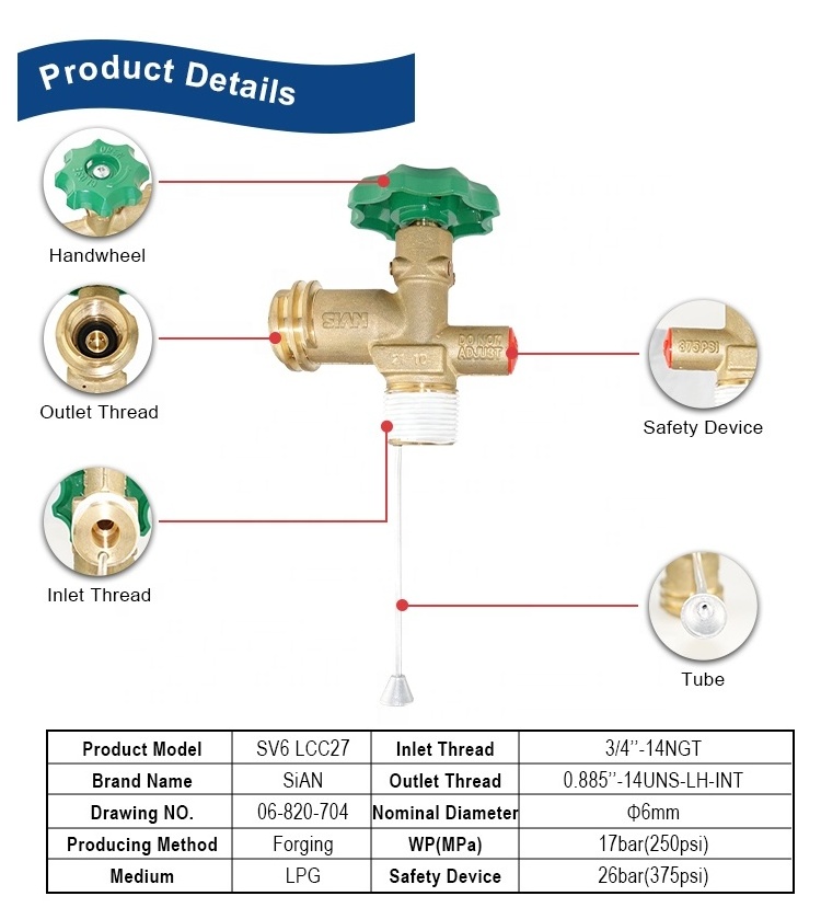 SiAN Brass Safety Handwheel LPG Cylinder LCC27 Valve QCC Connect Propane Tank Valves Certificated For Australia Market