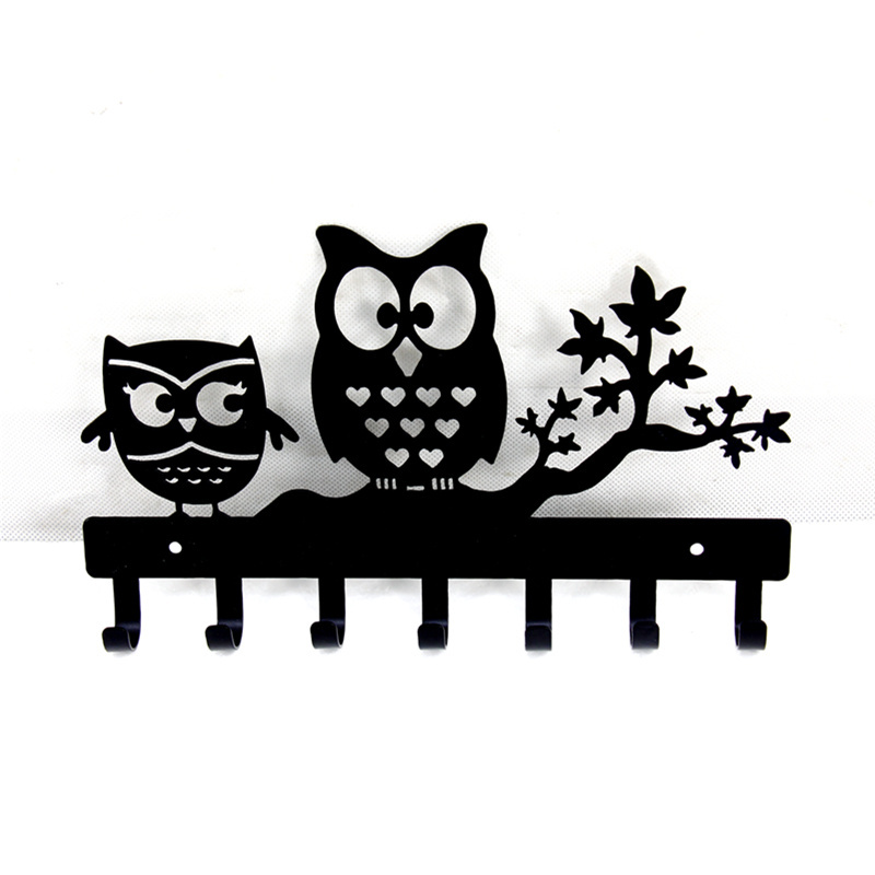 Custom Cute Owl Metal rack home decorative wall hook wall mounted clothes hanger rack iron wall hanger