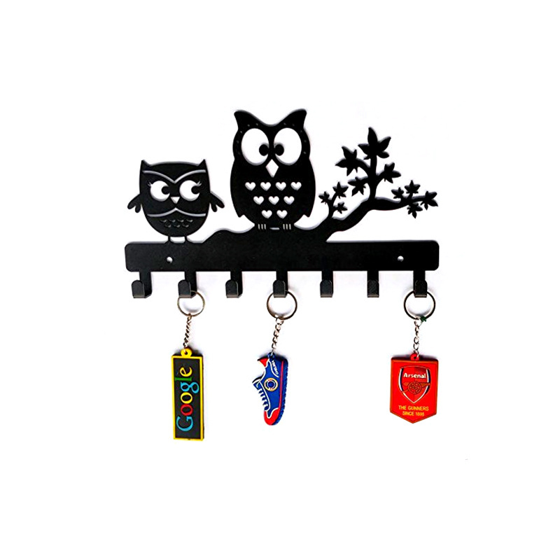 Custom Cute Owl Metal rack home decorative wall hook wall mounted clothes hanger rack iron wall hanger