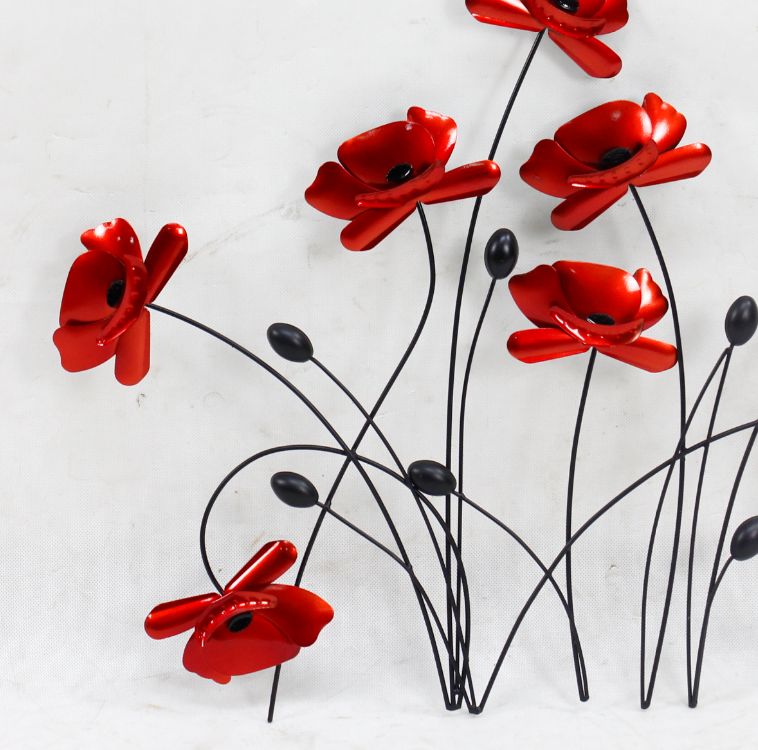 Red Poppy Bunch Home Decor Metal Picture Wall Metal Crafts Wall Art Flowers  Iron Art Hanging Red Flowers Wall Decor