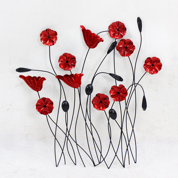 Red Poppy Bunch Home Decor Metal Picture Wall Metal Crafts Wall Art Flowers  Iron Art Hanging Red Flowers Wall Decor