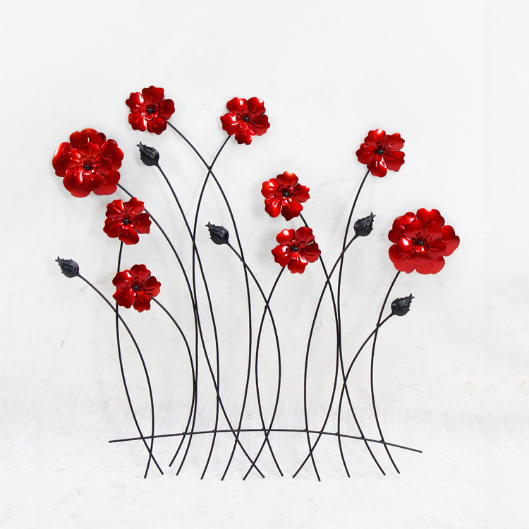 Red Poppy Bunch Home Decor Metal Picture Wall Metal Crafts Wall Art Flowers  Iron Art Hanging Red Flowers Wall Decor