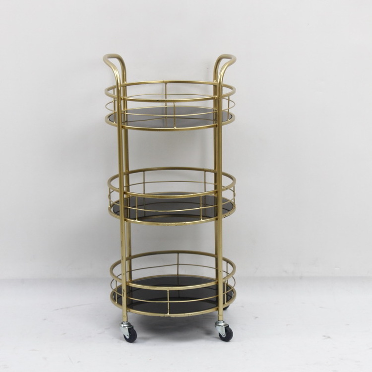 3 tier Metal round glass kitchen trolley storage holders for hotel or home