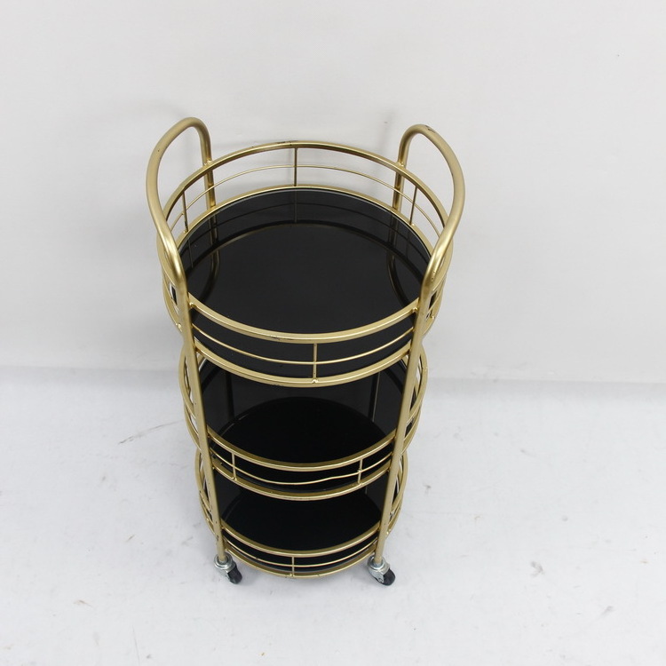 3 tier Metal round glass kitchen trolley storage holders for hotel or home