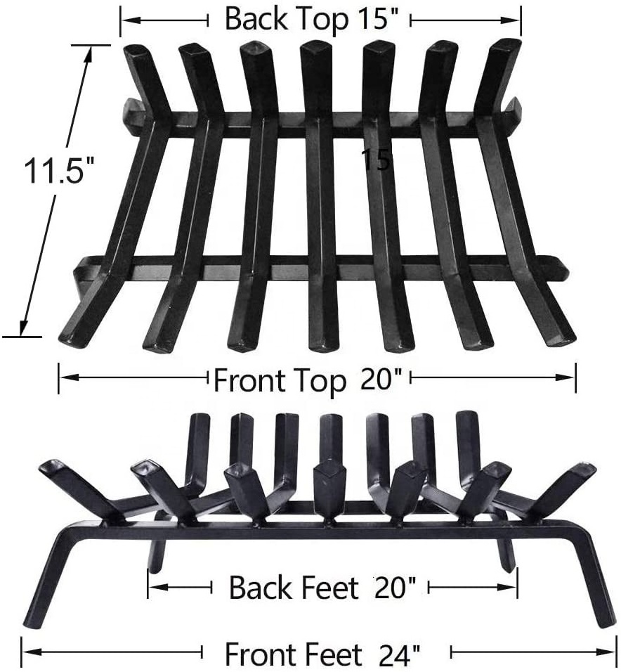 24 inch Fireplace Log Grate Wrought Iron Wood Stove Firewood Burning Rack Holder Black