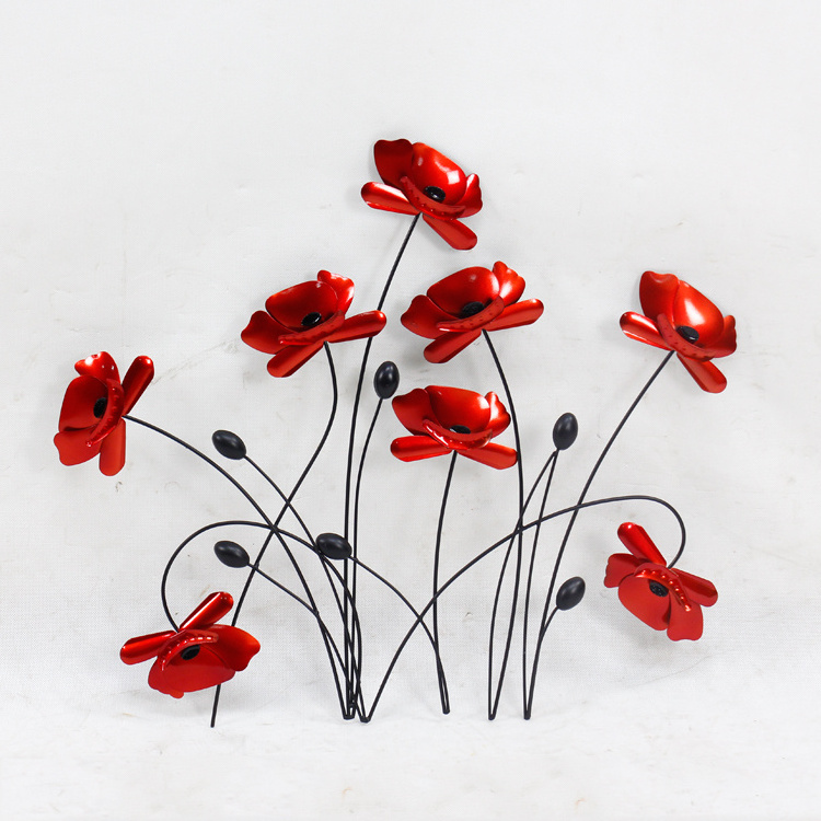 Red Poppy Bunch Home Decor Metal Picture Wall Metal Crafts Wall Art Flowers  Iron Art Hanging Red Flowers Wall Decor