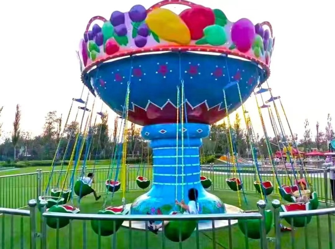 Factory Fairground Attraction Park 16 24 Seats Small Amusement Swing Rides Fruit Watermelon Flying Chair For Children Adult Kid