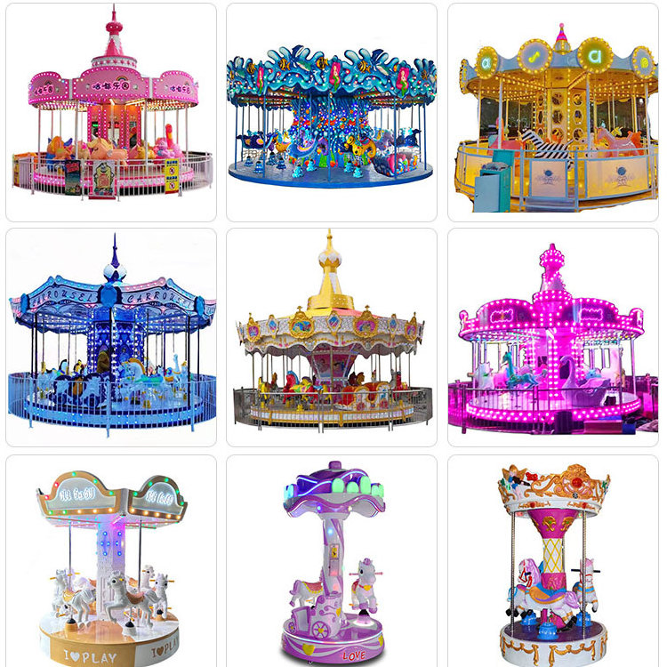 Pink Horse Playground Kids Kiddie Rotating 36 Horses Ride Park Games Carousel For Child