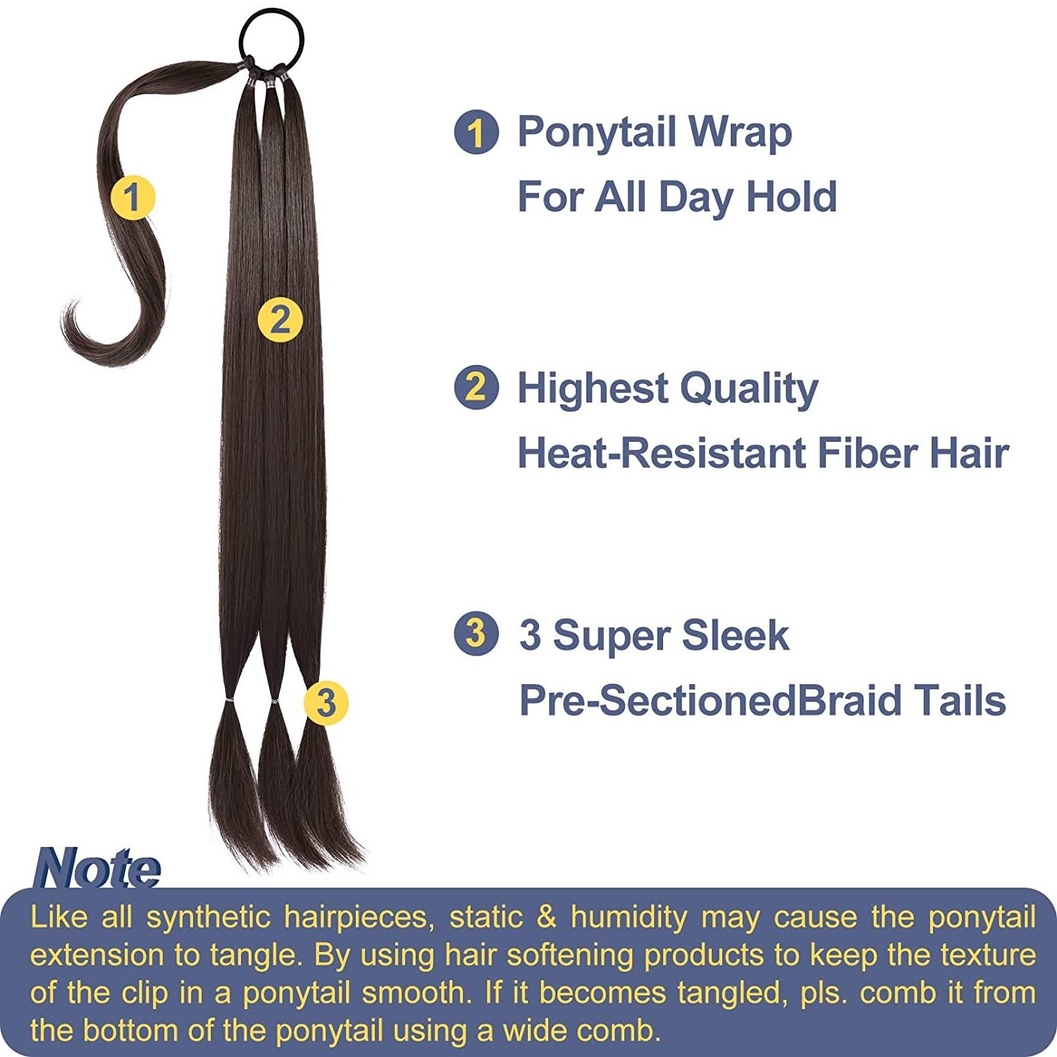 with Hair Tie Straight Wrap Around Hair Ponytail Natural Soft Synthetic Hair Piece for Women (Black Chocolate Brown, 32 inch)