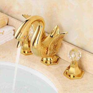 Swan Animal Sink Tap Basin Faucet Brass Modern Contemporary Hotel Kitchen Faucet 3 Holes Dual Handle Faucet Hot Sale Golden