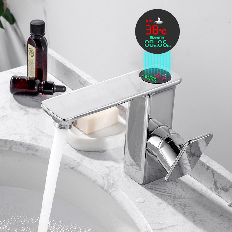 CBM Brass Hydroelectric Power Led Smart Digital Display Bathroom Faucet Basin Tap Cold And Hot Water Mixer