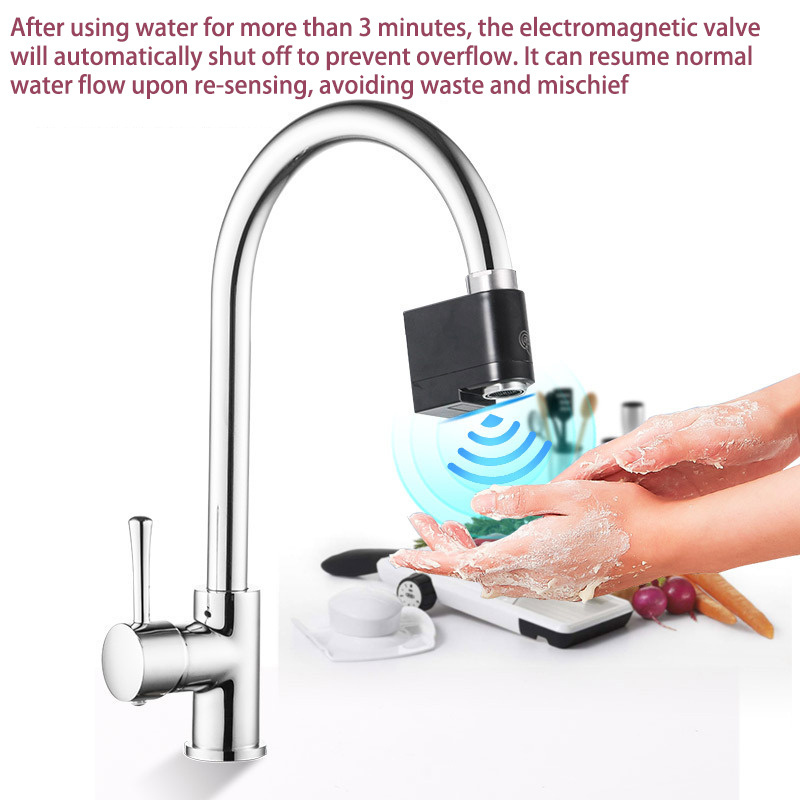 CBM Black Smart Infrared Sensor Touch Sensing Automatic Water Saver Tap Anti-overflow Kitchen Bathroom Inductive Faucet  Adapter