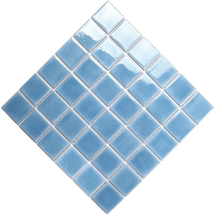 Ice Crackle Mosaic Tile Ceramic Mosaic Swimming Pool Tiles Bathroom Wall Tiles Wholesale Ceramic 300x300mm Glazed Aqua Blue 6mm