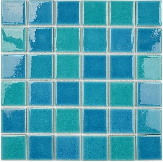 Ice Crackle Mosaic Tile Ceramic Mosaic Swimming Pool Tiles Bathroom Wall Tiles Wholesale Ceramic 300x300mm Glazed Aqua Blue 6mm