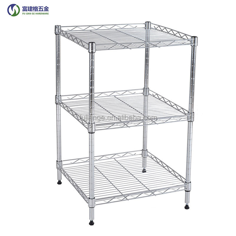 Kitchen Accessories Heavy Duty Three Tier Storage Holders Removable Chrome Metal Rack Shelving Trolley Anti Static Trolley