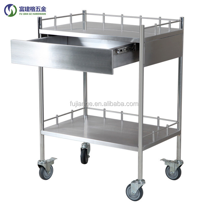 laboratory Mobile Stainless Steel Work Table 2 tier work table with wheels Two Layers Kitchen Work Bench