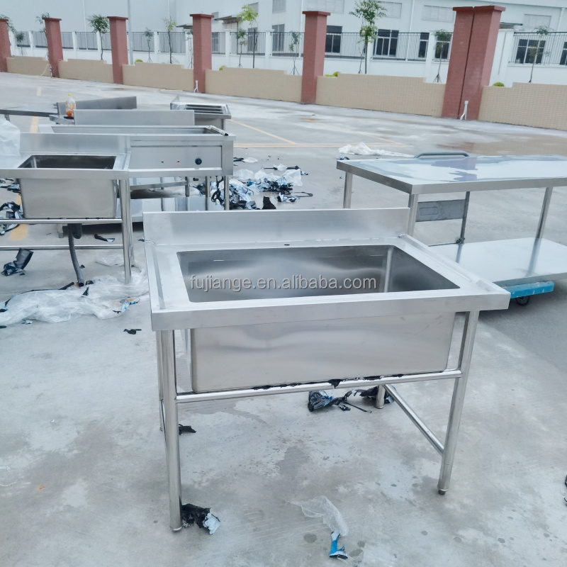 Commercial used stainless steel kitchen sinks, double bowl sink bench worktable Stainless Steel Double Bench for Sale