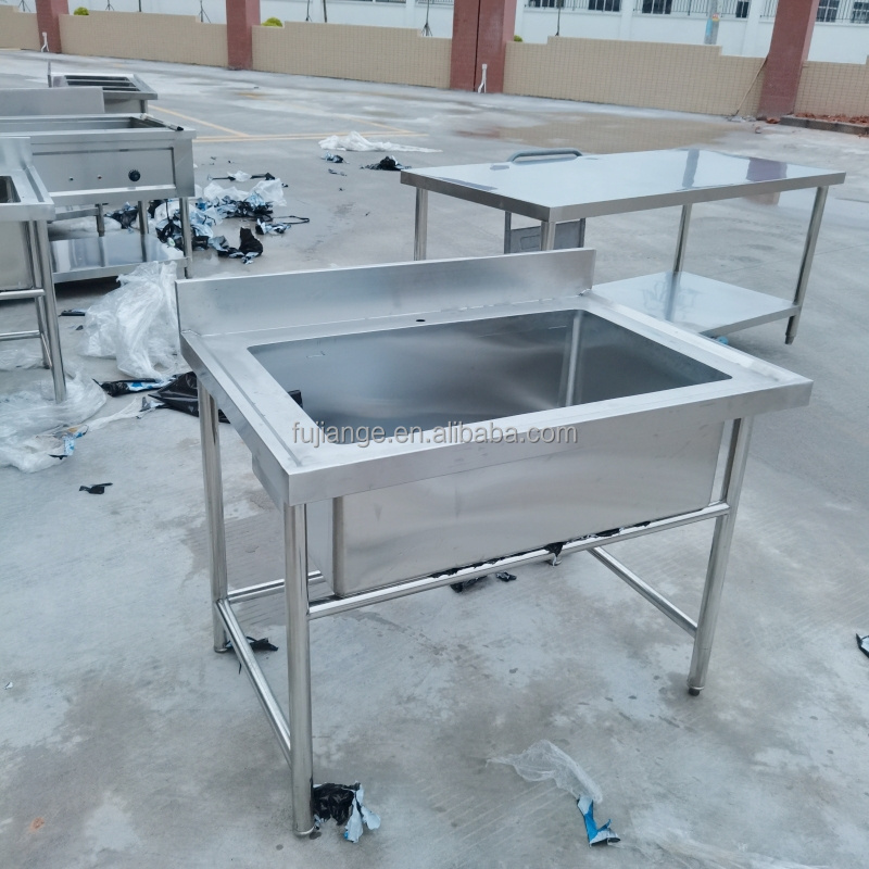 Commercial used stainless steel kitchen sinks, double bowl sink bench worktable Stainless Steel Double Bench for Sale