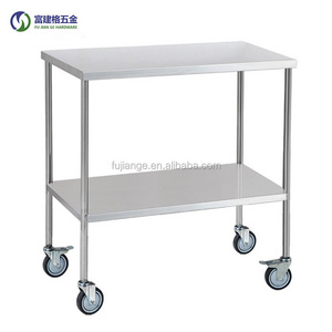 laboratory Mobile Stainless Steel Work Table 2 tier work table with wheels Two Layers Kitchen Work Bench