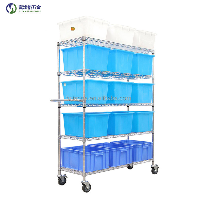 4 Layers Adjustable Rolling Storage Shelves Wire Rack Warehouse Metal Wheels Shelving Home Chrome Wire Shelving In Guangzhou