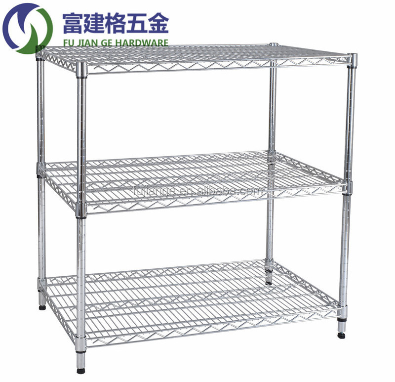 Chrome Wire Shelving, NSF Quality Standard for Home and Factory Storage, 3 Tier industrial wire shelving