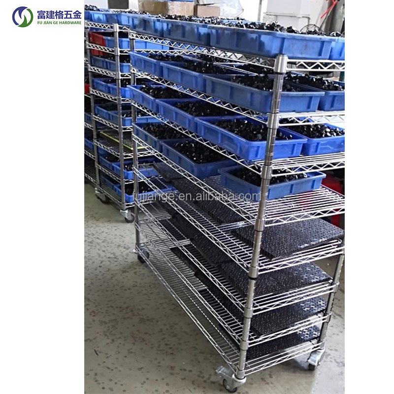 Movable Wire Shelf For Restaurant Garage Kitchen Pantry Commercial Rack Chrome 6 Tier Storage Shelves On Wheels In Guangzhou